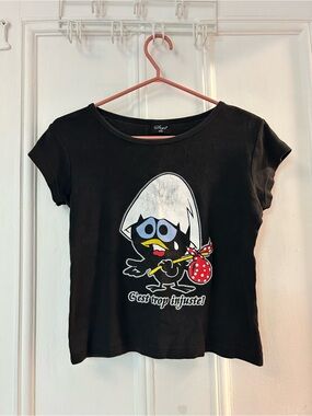 Black Y2K Graphic Tee with Cartoon Character